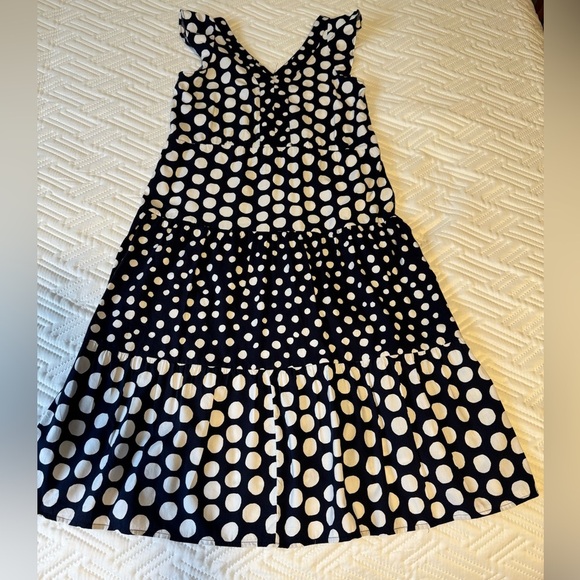 LOFT Size XXSP Navy Blue White Dotted Flutter Sleeve V Neck Midi Dress Tiered - Picture 4 of 7